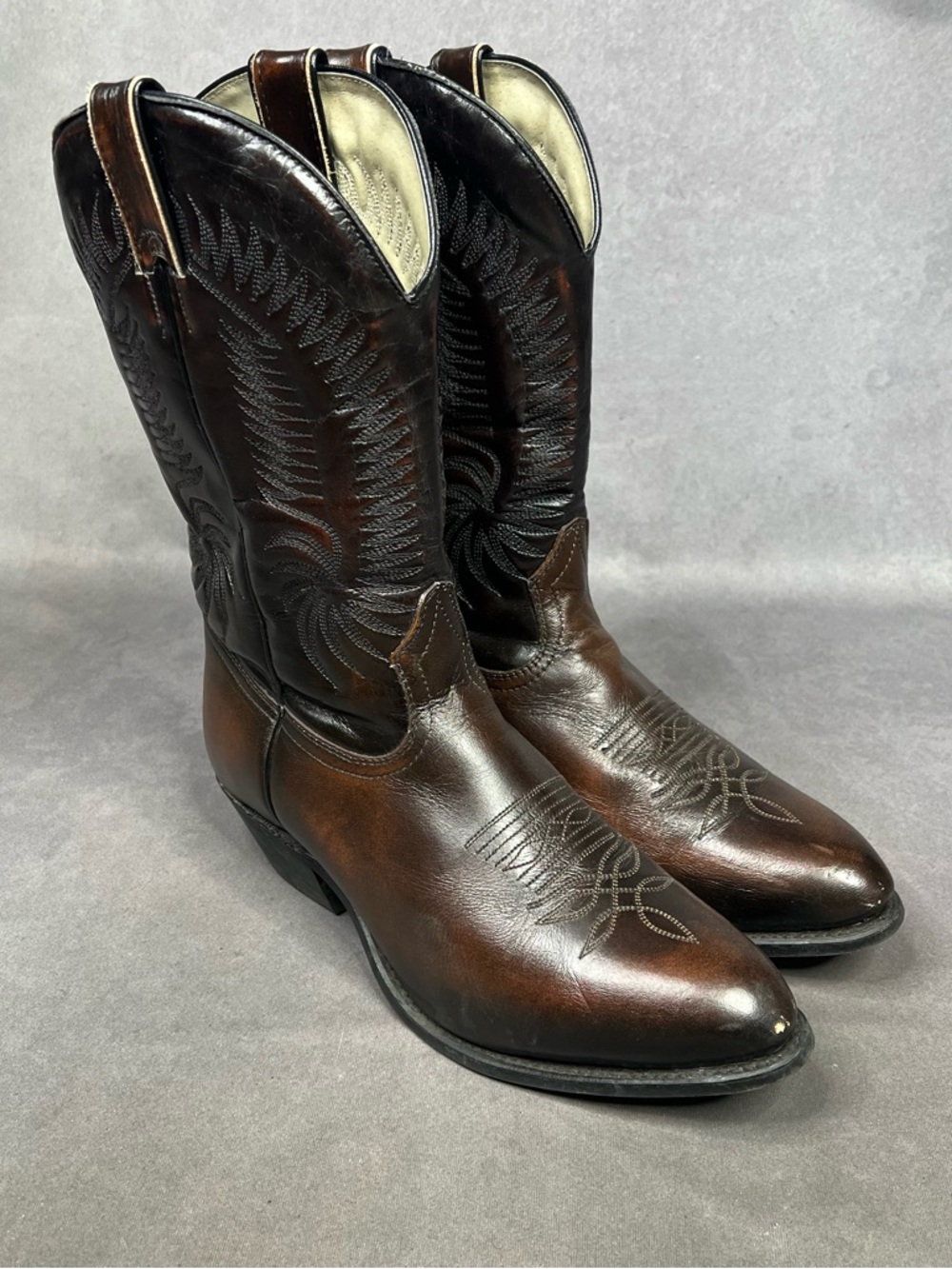 Vintage Brown Two-Tone Leather Cowboy Boots